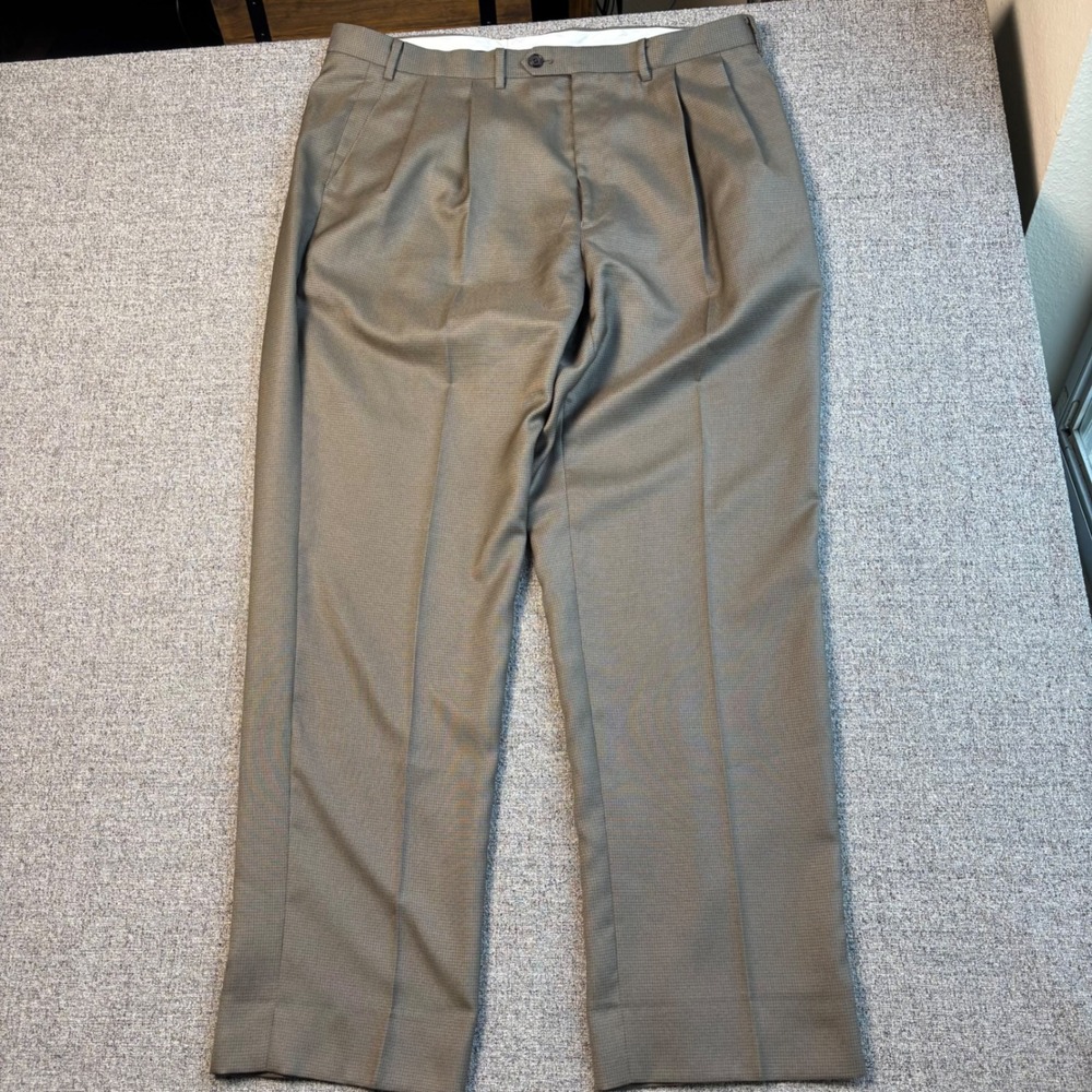 Ralph Lauren Dress Pants Mens 40x33 Brown Micro Check Pleated Trousers Classic